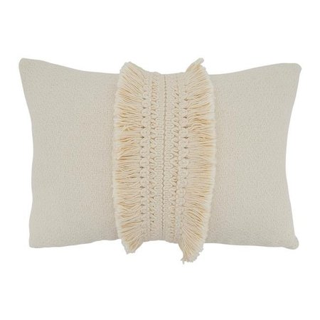 SARO LIFESTYLE SARO 4433.I1218BP 12 x 18 in. Oblong Poly Filled Cotton Throw Pillow with Fringe Lace Applique  Ivory 4433.I1218BP